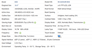 Pantalla LCD NV160WUM-NH0 BOE de 16.0'' Pulgadas, 300nits, 1920(RGB)*1200, 30 Pines para Huawei Matebook D16 2020 RLEF-16 - Product Image 5
