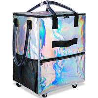 Chariot pliable à double étage, chariot de marché portable, chariot de courses pliable, panier de rangement pliable, sac de courses en polyester, motif géométrique