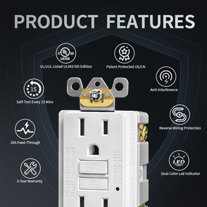 New ul tiêu chuẩn gfci ổ cắm 15 amp 125 V Điện tự kiểm tra tường ổ cắm nhà máy cung cấp điện gfci ổ cắm - Product Image 2