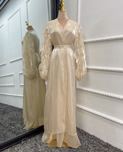Vestido islâmico feminino Abayah de manga elástica simples, vestido maxi único e liso, cardigã muçulmano com pétalas, manga elástica, abaya, Dubai - Product Image 5