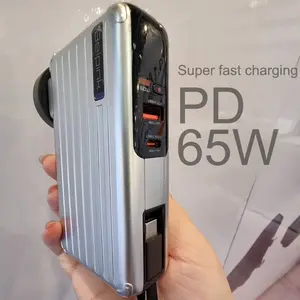 Travel power bank AC 3 in 1 10000mah Portable Fast Charger with Cables 65W laptop fast charge wall Good stuff for business trip