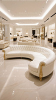Conjunto de sofá blanco curvo seccional en forma de C, conjunto de sofá blanco y dorado de gran tamaño, recepción en el vestíbulo del hotel, combinación circular