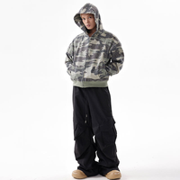 Sweat à capuche d'hiver tissé sur mesure 100 % coton, coupe oversize, bas côtelé, imprimé camouflage pour homme