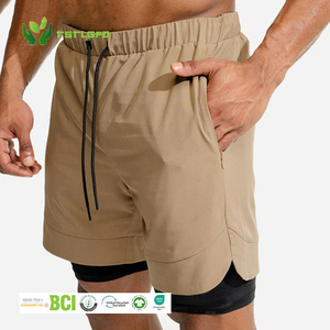 Custom Eco-friendly Men's Sweat Compression Gym Workout Sports Shorts Double <b>Layer</b> Joggers Solid 2-in-1 Print Nylon Fitness - Product Image 1