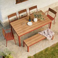 Ensemble table et bancs d'extérieur en alliage d'aluminium avec accoudoirs et dossiers pour cour, jardin, balcon, terrasse, mobilier de loisirs pour gîtes