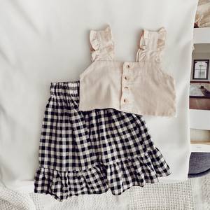 Girl Clothing Sets 2020 Summer Short Shirts Solid Plaid Skirt Plain Casual Beauty 2 Piece 1-6 Years <b>Dress</b> for Kids Girl Set - Product Image 3