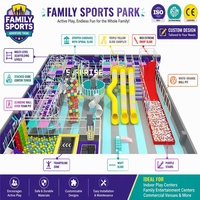 Équipement de terrain de jeux intérieur commercial, thème aventure sportive familiale, toboggan rouge, trois toboggans jaunes pour enfants, FEC