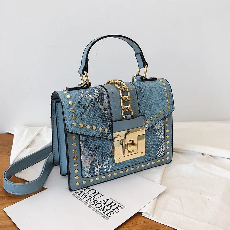 Toptan moda tasarımcısı kilidi yılan derisi pu deri bayan el çantası omuz crossbody kadın özel çantalar ve çanta