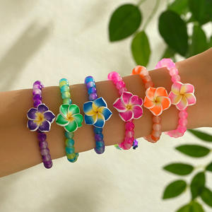 Set <span class=keywords><strong>de</strong></span> 6 Pulseras Elásticas <span class=keywords><strong>de</strong></span> Cuentas con Flores <span class=keywords><strong>de</strong></span> <span class=keywords><strong>Plumeria</strong></span> Tropical, Color Degradado Esmerilado, para Mujer, Verano, Playa - Product Image 1