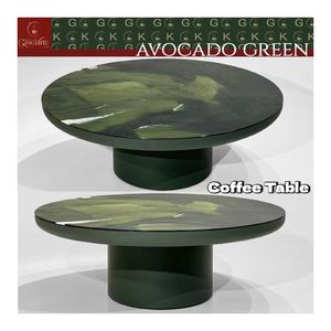 طاولة قهوة دائرية من الرخام الأخضر الأفوكادو من جولدكينج، أثاث فاخر من الحجر الطبيعي لغرف المعيشة العصرية والديكورات الراقية - Product Image 2