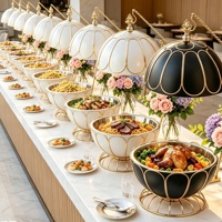 Réchaud à pétale noir et or, alimenté à l'alcool, capacité 8L, chauffe-plats de luxe pour service traiteur, buffet et hôtels