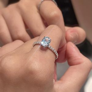 Anillo de Diamante de Alto Contenido de Carbono con Corte de Flor de Hielo para Mujer, Plata de Ley S925, Azul Marino, Huevo de Paloma del Tesoro, Apilable Personalizado, CNAS - Product Image 2