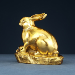 Copper Rabbit Figurine Yellow Traditional <b>Desk</b> Decor Home Office Gift Chinese New Year - Product Image 2