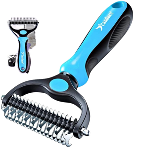 Piccolo ABS PET Toelettatura in plastica pettine in acciaio inox Deshedding spazzola per cani gatti rilassante massaggio di rimozione dei peli scatola imballato - Product Image 1