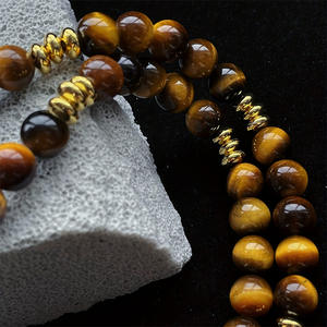 Collar de Cruz de hematita dorada con cuentas de piedra de ojo de tigre de piedra Natural Católica Cristiana religiosa de alta calidad para hombres - Product Image 5