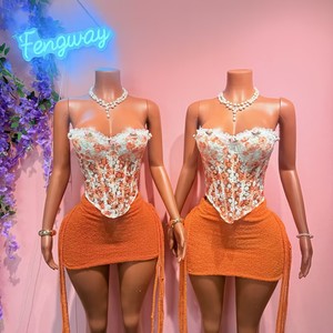 Nuevo Conjunto de <span class=keywords><strong>Falda</strong></span> y Top Corsé de Encaje Floral para Mujer, <span class=keywords><strong>con</strong></span> Decoración de Rosas 3D, Top Bustier Sexy <span class=keywords><strong>con</strong></span> <span class=keywords><strong>Falda</strong></span> de Forro Polar - Product Image 2
