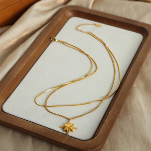 <span class=keywords><strong>Collier</strong></span> pendentif étoile <span class=keywords><strong>double</strong></span> couche en plaqué or en acier inoxydable étanche pour femmes bijoux de mariage <span class=keywords><strong>collier</strong></span> en acier inoxydable - Product Image 2
