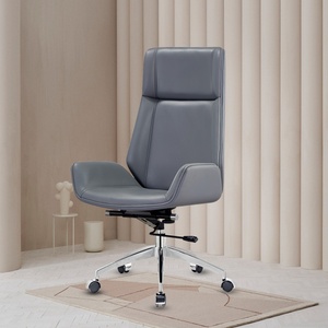 Chaises de conférence ergonomiques modernes personnalisées en cuir véritable gris pour visiteurs, réunions, salles de conférence et bureaux - Product Image 4