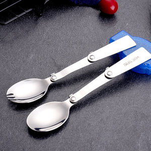 Stainless steel 304 <b>outdoor</b> camping spoon, fork <b>folding</b> three-fold spoon, student portable tableware set promotional small gift - Product Image 1