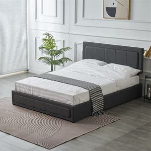 Nouveau <span class=keywords><strong>lit</strong></span> <span class=keywords><strong>de</strong></span> rangement moderne gris foncé avec sommier à lattes en bois, mobilier d'hôtel confortable, cadre <span class=keywords><strong>de</strong></span> <span class=keywords><strong>lit</strong></span> à lattes en bois - Product Image 2