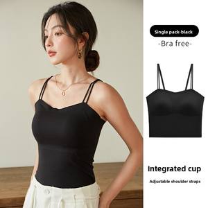 Camisola de sujetador de una pieza para niñas, chaqueta básica informal de cuatro estaciones con almohadilla en el pecho, ropa de verano sin costuras sólida de punto - Product Image 1