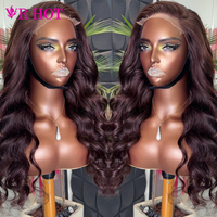 Peluca de Cabello Humano con Frente de Encaje Ondulado Color Chocolate 13x6, Pre-Pluck, Sin Pegamento, Encaje HD, para Mujeres Negras