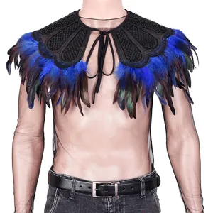 Capa de caballero mágico para hombre, chal de plumas, bufanda, pluma gótica, ajuste de rendimiento, pluma, Cosplay, carnaval, Rave, disfraz de fiesta