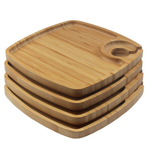 Vaisselle réutilisable en bois de bambou Porte-verre à vin Carré Creusé Assiettes pour événements traiteur, vacances ou fournitures à usage domestique - Product Image 4