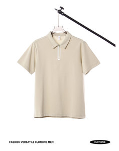 Camiseta Polo Ligera de Verano para Hombre, 220g, Sin Costuras, con Cierre de Media Cremallera, Estilo Japonés Minimalista, Informal, Personalizable por Fabricantes de Ropa - Product Image 2