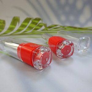 Custom Logo Hot Stamped <b>Plastic</b> Lipstick Tube with Red Base Clear Cap <b>Square</b> Design 3-4g Capacity Empty <b>Container</b> - Product Image 4