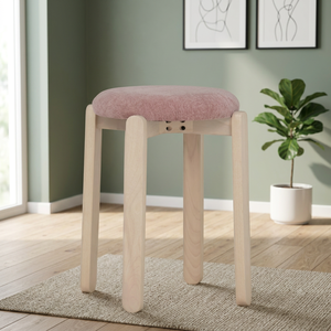 Contemporary Durable <b>Adjustable</b> Portable Stackable Upholstered <b>Stool</b> White Wash Beech Wood Legs Apartment Villa Footrest Ottoman - Product Image 1
