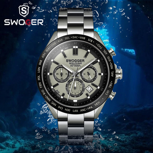 Reloj de cuarzo luminoso SWOGGER para hombre, cronógrafo multifunción, esfera de <span class=keywords><strong>minutos</strong></span> y segundos, correa de acero inoxidable, fecha, resistente al agua, BN-6009 - Product Image 1