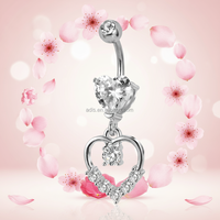 Anneau de nombril en acier inoxydable avec filetage externe, motif cœur, zircon transparent, bijou de piercing pour le nombril