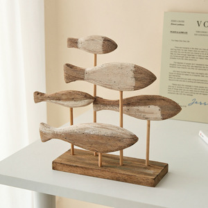Hand Carved Wooden Fish Figurine <b>Set</b> Vintage Style Tabletop Decoration For Home Office <b>Desk</b> Display Sculpture Art Piece - Product Image 3