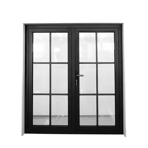 Stile francese due vetri entrambi apertura porta battente in alluminio con griglia a due o tre strati porta battente in alluminio a doppio vetro