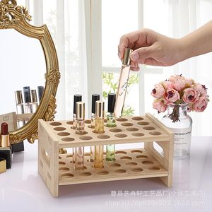Estante de madera para perfumes, expositor de cosméticos con 24 orificios y rodamientos de bolas, soporte para brillo labial y lápiz labial con asa, esencial - Product Image 2