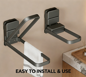 Porte-serviettes mural en métal mat, pliable, à ventouse, sans perçage, pour salle de bain - Product Image 1