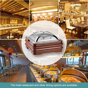 YITIAN Cuadrado de lujo Base de asiento de madera de acero inoxidable Visual Chafing Dish hHotel Buffet Catering Set Warmer - Product Image 6