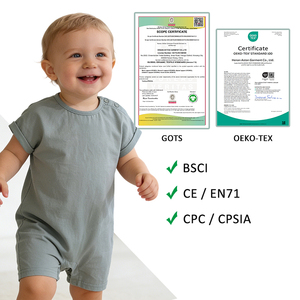 Tutina Estiva per Neonati in Cotone Organico con Maniche Corte e Bottoni Nascosti, Body per Bambini all'Ingrosso - Product Image 2
