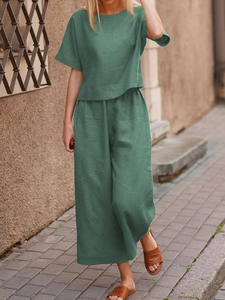 Vente en gros 2024 <span class=keywords><strong>lin</strong></span> coton européen et américain <span class=keywords><strong>grande</strong></span> <span class=keywords><strong>taille</strong></span> ample couleur unie chemise <span class=keywords><strong>pantalon</strong></span> décontracté ensemble pour femmes - Product Image 4