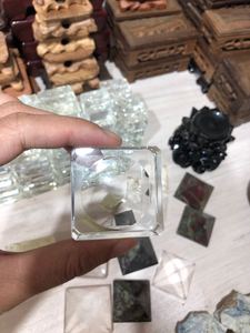 <span class=keywords><strong>Base</strong></span> de Exhibición de Cristal Transparente Cuadrada, Estilo Feng Shui, Soporte Esférico Grabado para Navidad - Product Image 5