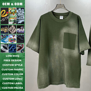 เสื้อยืดเนื้อวาฟเฟิลย้อมสีแบบสั่งทำพิเศษ 325GSM ขอบดิบแบบดิสเทรส รักษาทรง ไม่เป็นขุย สวมใส่สบาย ยูนิเซ็กส์ ทรงปกติ - Product Image 3