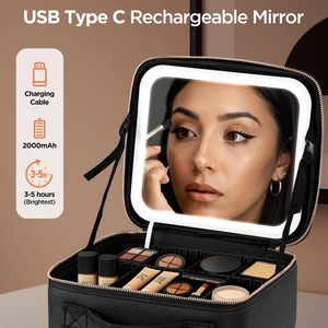 Travel Makeup Bag With LED <strong>Mirror</strong> Cosmetic Case with <strong>Light</strong> <strong>up</strong> <strong>Mirror</strong> Adjustable Dividers with Makeup Brush Holder Storage - Product Image 6