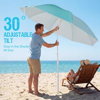 Parasol de plage extérieur bleu 2,4 m, réglable, anti-UV, résistant au vent fort, avec vis pour le sable – Vente en gros usine pour l'été
