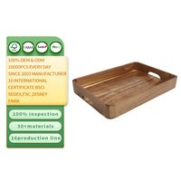 Plateau de service en bois d'acacia personnalisé, plateau de service en bois avec poignées découpées, plateau rectangulaire en bois pour le café
