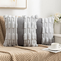 Housse de coussin décorative en fausse fourrure de lapin, patchwork, douce et moelleuse, pour canapé de salon - Grande Vente