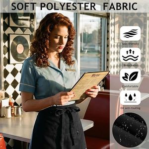 Tablier personnalisé avec logo imprimé, motif artistique, avec poches, pour restaurant, cuisine, café, chefs, serveurs, serveuses, demi-tabliers - Product Image 3