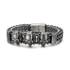 KALEN 220mm Punk <span class=keywords><strong>Triple</strong></span> Skull Charms bracciali a catena a spina di pesce in acciaio inossidabile per uomo - Product Image 3