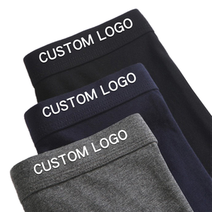 <b>Custom</b> Logo Men's Mid-Rise <b>Boxer</b> Briefs Solid Color Knitted Spandex Cotton Seamless Breathable Men's Underwear - Product Image 1