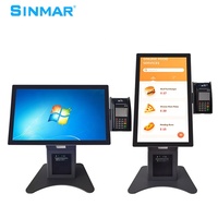 Sinmar 15,6 pulgadas todo en uno pantalla táctil de escritorio hasta POS computadora pantalla táctil Punto de Venta cajero PC Monitor con impresora